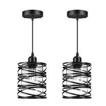 2 PACK Pendant Lighting Kitchen Island Decor, Modern Glass Chandelier Pendant Light Fixtures, Black Caged Adjustable Height Bar Light Hanging Light for Dining Room, Bedroom, Entryway, Porch, Hallway
