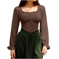 thumbnail image 1 of Blouse Smockée à Manches Longues Unie avec Corset à la Taille pour Femmes, 1 of 9