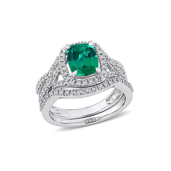 2.00 Carat (Ctw) Lab-Created Emerald Bridal Wedding Ring Set 10K Gold with Diamonds for Women