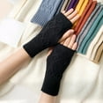 thumbnail image 1 of Women Cute Autumn And Winter Solid Color Knitted Half Knitted Woolen Gloves, 1 of 3