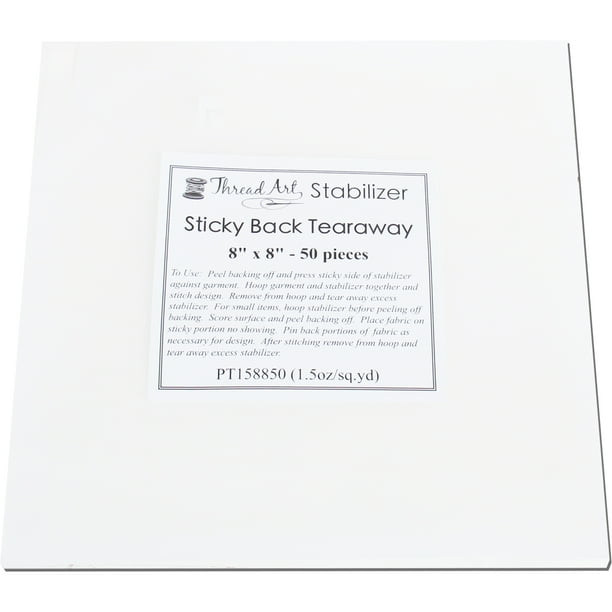 Sticky Back Tearaway Embroidery Stabilizer by Threadart 50 8" x 8
