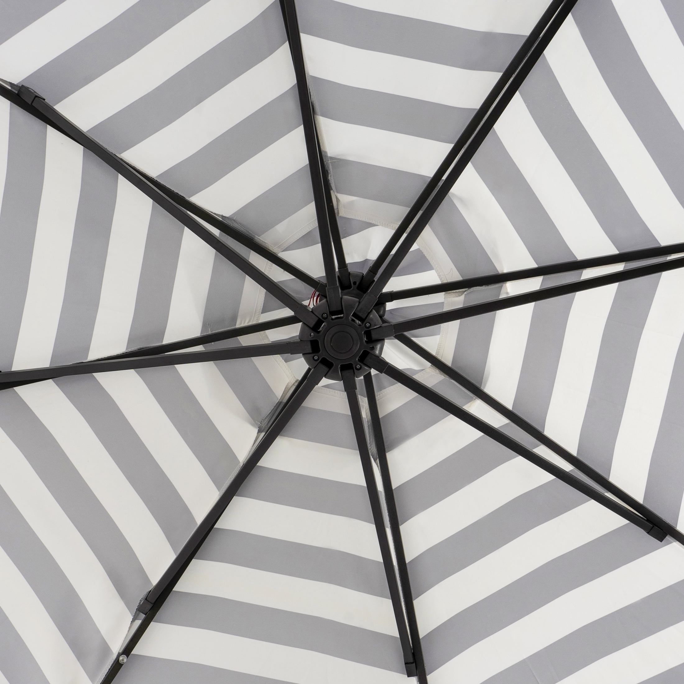 Polytrends Lucent 10' Cantilever Patio Umbrella with Solar LED Lights Grey Stripe