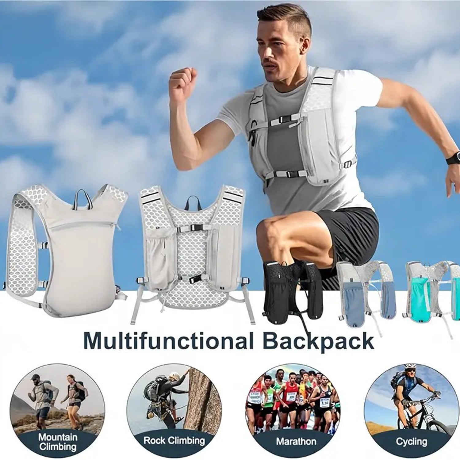 Running Vest for Women Men, Adjustable Chest Straps Running Hydration Vest with 300ml Soft Bottle, Lightweight Reflective Hydration Backpack for Marathon
