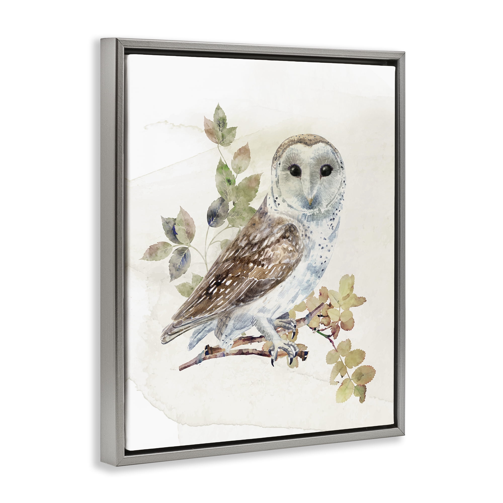 Stupell Industries Owl Among Autumn Leaves Gray Framed Floater Canvas Wall Art, design by CAD Designs