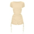 thumbnail image 2 of Birdeem Mode Femme Aguichant Solide Manches Courtes Col Rond Pantalon à Cordon Ensembles Chemises, 2 of 6