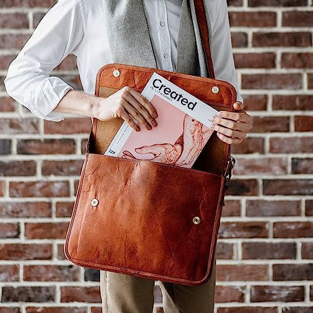 PRASTARA Leather Messenger Bag Ghent, Briefcase for Men and Women