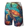 thumbnail image 6 of Uemuo Sea Turtle in Coral Pattern Men's Swim Trunks Hawaiian Beach Bathing Suit Swimsuits Beach Quick-Dry Shorts with Pockets-Large, 6 of 9