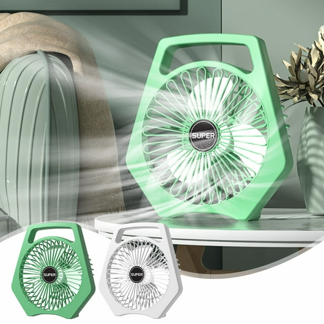 Ventilador de sobremesa USB - Mini ventilador portátil con 3 modos, ventilador de plástico verde/blanco de 7,87 pulgadas, alimentado por USB para escritorio y dormitorio