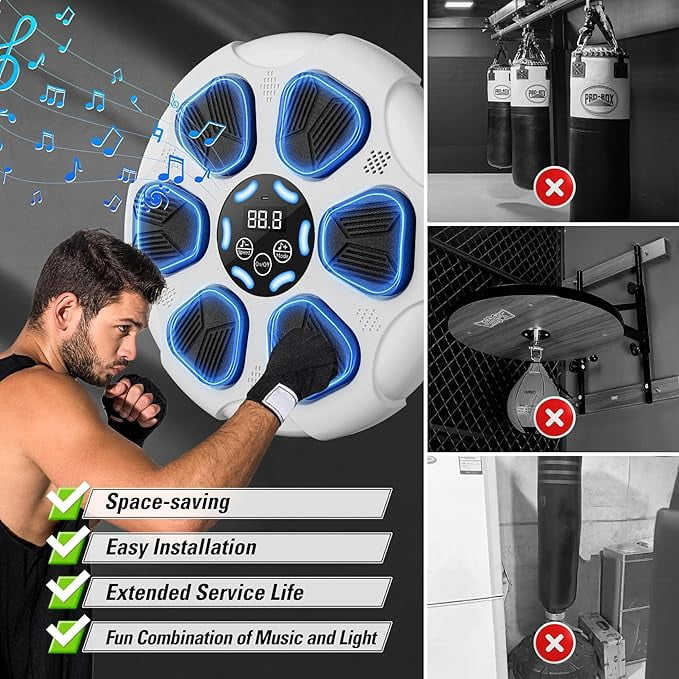 RKXQT Boxing Machine, Music Boxing Machine Punching Training Equipment for Adults ＆ Kids with Gloves, Electronic Smart Bluetooth Training Machines Wall Mounted Musical Home Workout Fitne Color: White