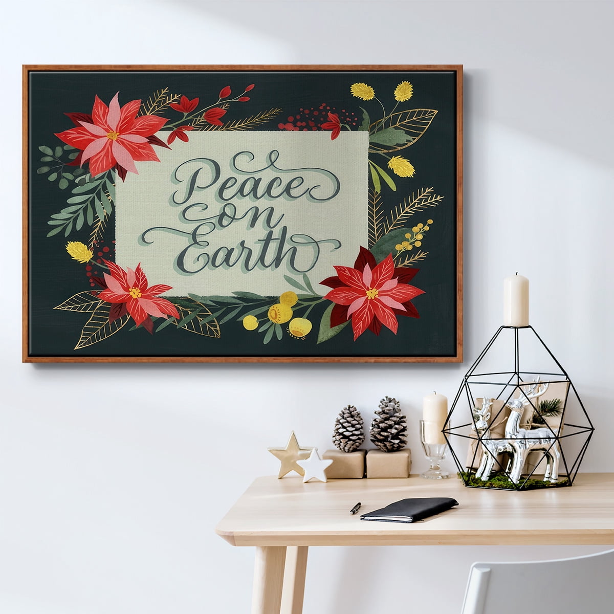 Bright Christmas Night II - Framed Gallery Wrapped Holiday Canvas - 17 x 25 - Rosewood Frame
