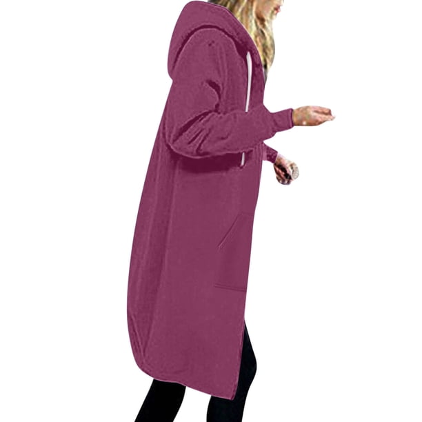 Puntoco Chaqueta De Color Sólido para Mujer Engrosamiento Y Lana Y Suéter Largo con Capucha Y Bolsillo De Manga Larga con Cremallera Informal De Invierno Puntoco Puntoco-1