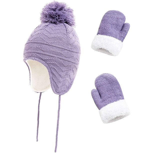 Conjunto de gorro y mitones de invierno para niños Sinhoon, gorro de lana cálido, gorro y guantes de punto para bebés y niños pequeños, para niños y niñas.