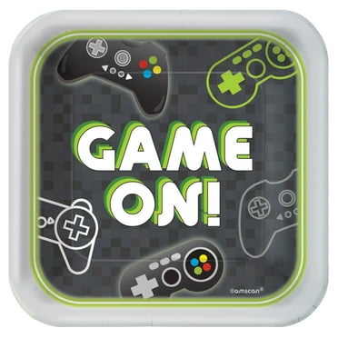 Level Up Video Game Square Dessert Paper Plates, 7", 8 Count