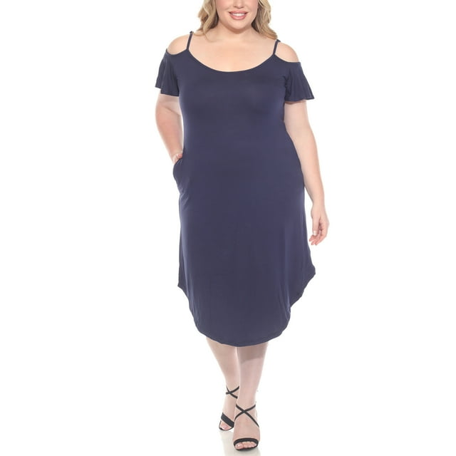 White Mark Robe Décontractée à Encolure Dégagée, Manches Volantées, Longueur Genou, pour Femmes Grande Taille, 1X-3X