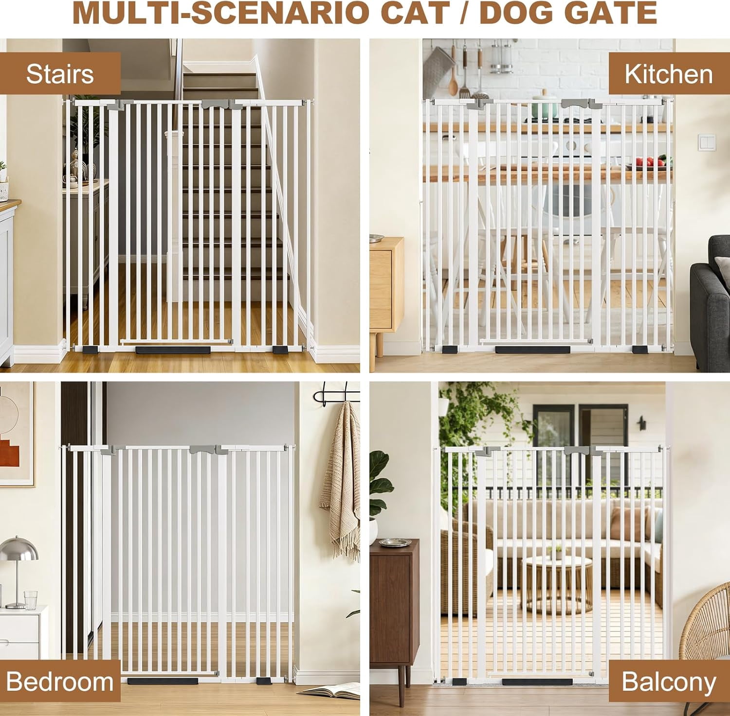 51" Extra Tall Auto Close Pet Gate, 30-49" Wide Pressure Mounted No Drill Dog Cat Gate with Extensions