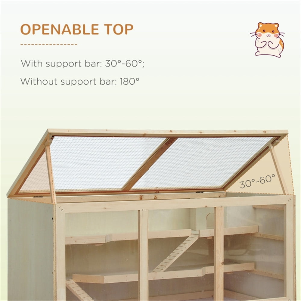 3-Tier Extra Large Wooden Hamster Cage, Small Animal Cage and Habitat, Mice, Rat, Gerbil, & Hamster Habitat, Ladder, Openable Top and Bottom Tray (45.25" L x 22.5" W x 21.75" H)