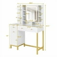 thumbnail image 2 of Makeup Vanity Desk with LED Lighted Mirror and Power Outlet Large Dressing Makeup Table Vanity Table with 4 Storage Drawers and 3 Storage Shelves for Bedroom, 3 Lighting Modes, Brightness Adjustable, 2 of 8