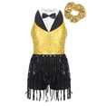 thumbnail image 3 of Doomiva Kids Girls Sequins Tassel Jazz Hip Hop Latin Samba Salsa Rumba Ballet Leotard Dance Dress with Hair Band Set Yellow 14, 3 of 7