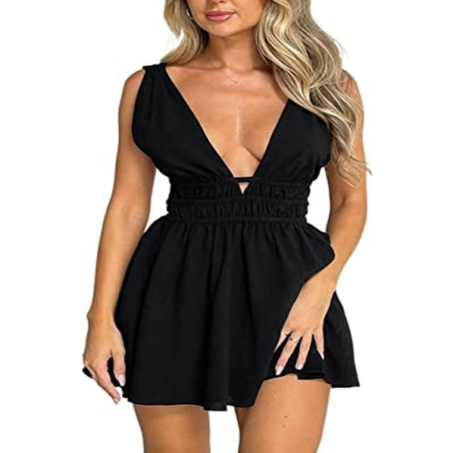 MesaSe Robe Moulante à Imprimé Y2k pour Femmes, Robe Funky à Encolure Licou, Sans Manches, à Bretelles, Découpes, Dos Nu, Mini-Robe de Boîte de Nuit/soirée pour E-Girl, Rose Bleu, P