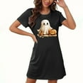 thumbnail image 4 of Sakmal House Dress for Women Halloween Cute Sleep Dress Short Sleeve Black Ghost and Pumpkin Print Nightgowns, 4 of 5