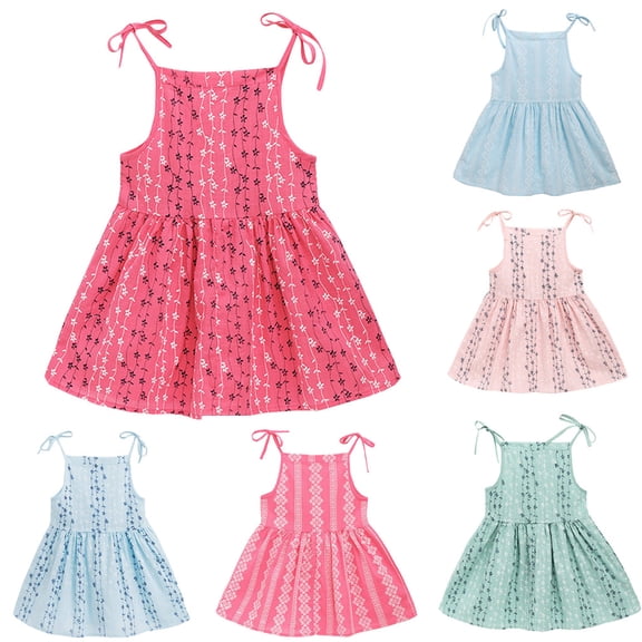 KDFJPTH Dresses For Girls Formal Kid Solid Flower Striped Princess Party Sun Toddler Sun Dress