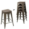thumbnail image 4 of Lacoo 24'' Indoor Outdoor Stackable Industrial Square Wood Top Modern Metal Bar Stool, Set of 4, Gun, 4 of 7