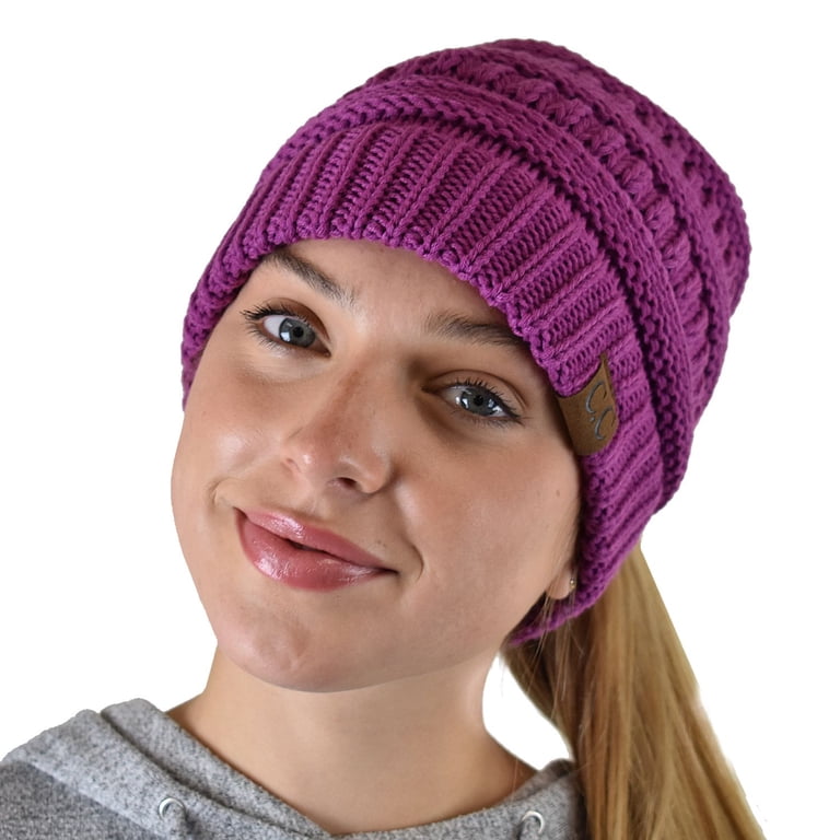 C.C BeanieTail Soft Stretch Cable Knit Messy High Bun 