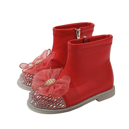 

Cathalem Toddler Shows Girls Girls Glitter Ankle Boots Kids Low Heel Dress Booties Fashion Side Zipper Short Flat Shoes Shoes Red 4 Years