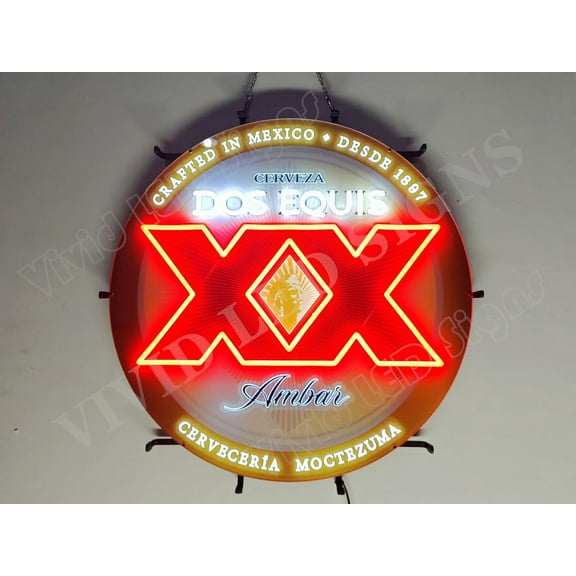 Queen Sense 24"x24" Dos Equis XX Cerveza Ambar LED Sign Light Neon Signs With Dimmer Party Home Wall Decor Lights W124DEACVVD-XLED