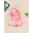 thumbnail image 3 of Suealasg Newborn Baby Girl Outfits Sleeveless Floral Print Lace Trim Romper Dress with Headband Set 2Pcs Infant Summer Photoshoot Clothes, 3 of 7