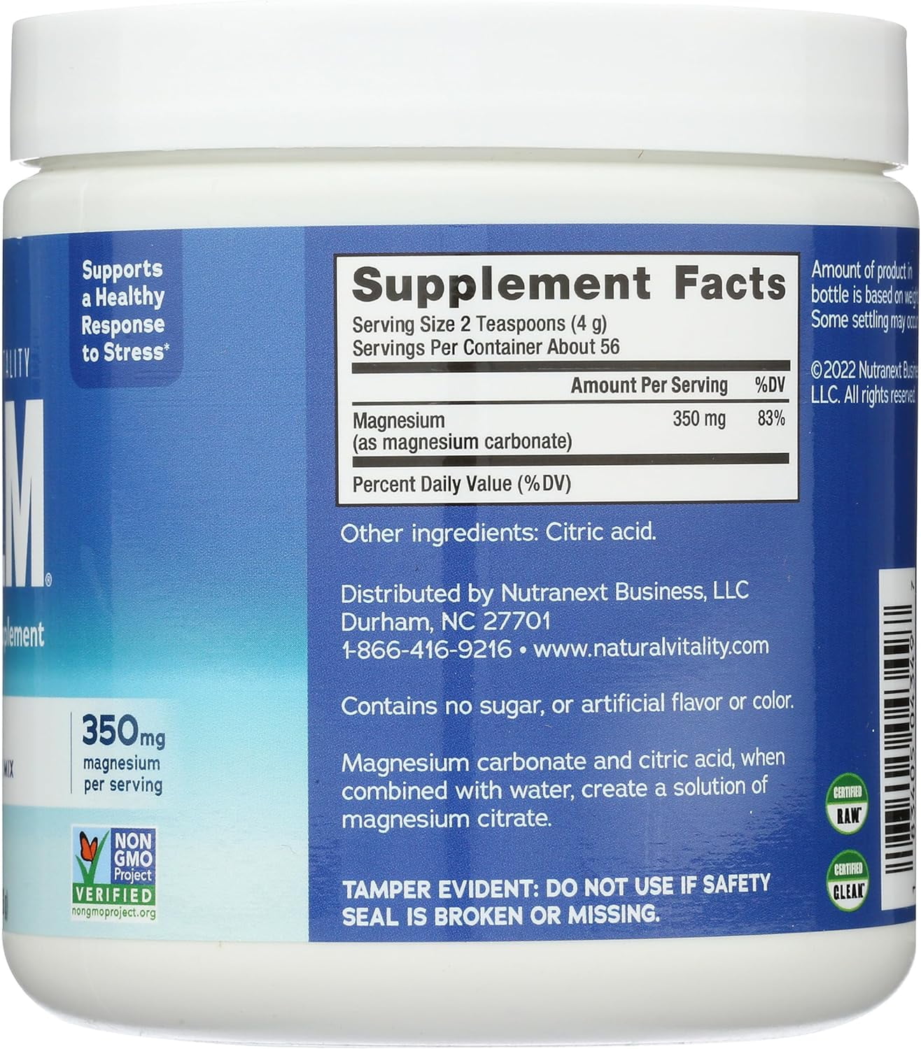 CALM Magnesium Powder Supplement | Unflavored | 8 oz | by Natural Vitality