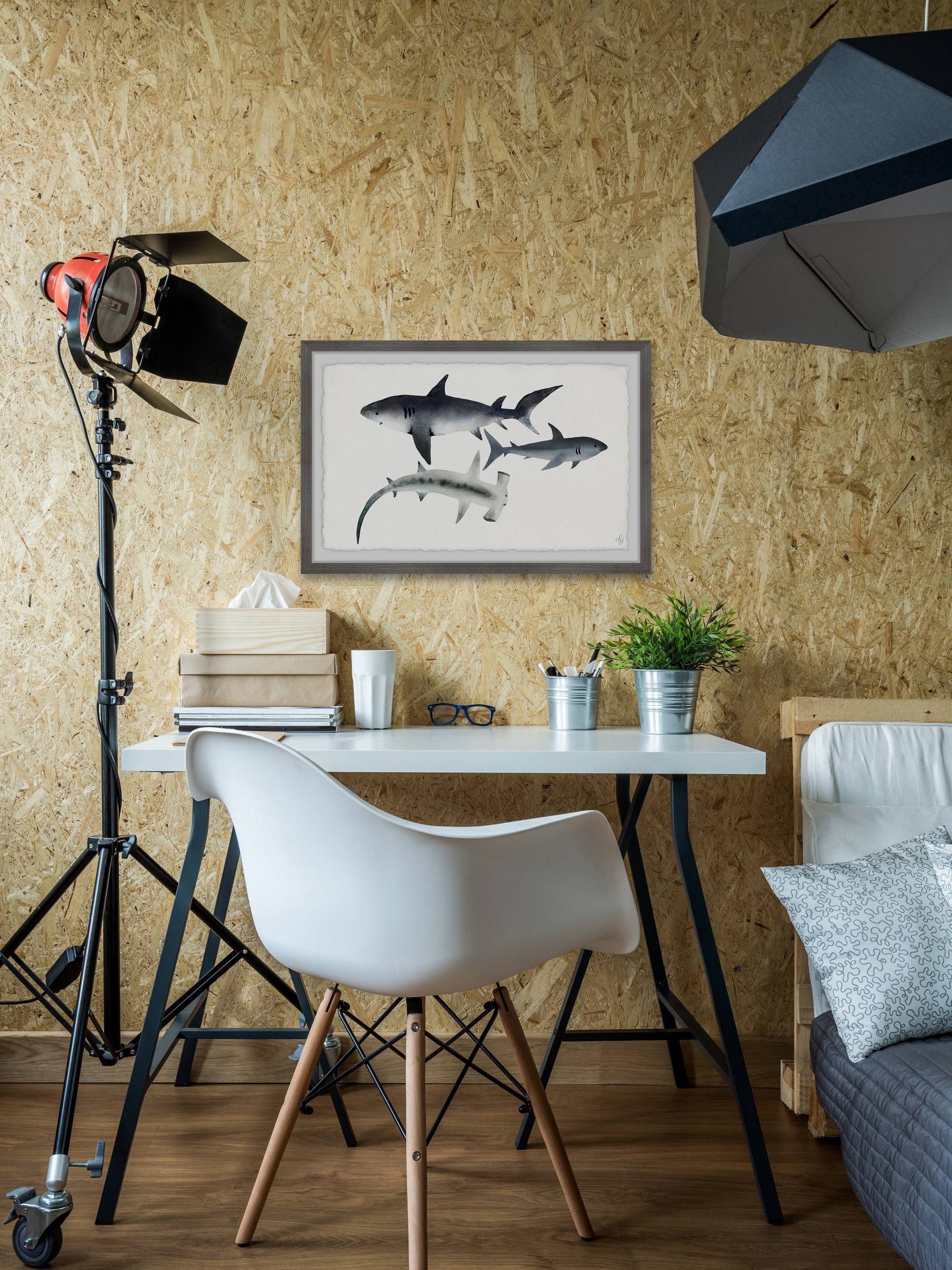 Marmont Hill Gray Sharks Framed Wall Art