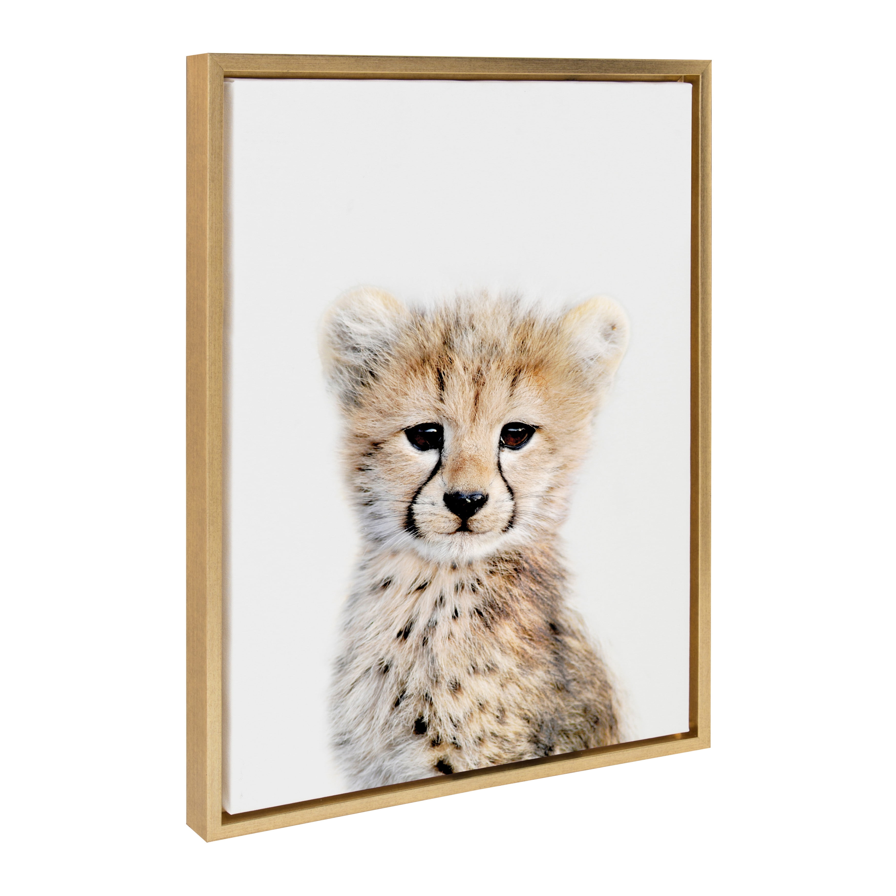 Kate and Laurel Sylvie Cheetah Framed Canvas Wall Art by Amy Peterson, 18x24 Gold, Baby Animal Home Decor