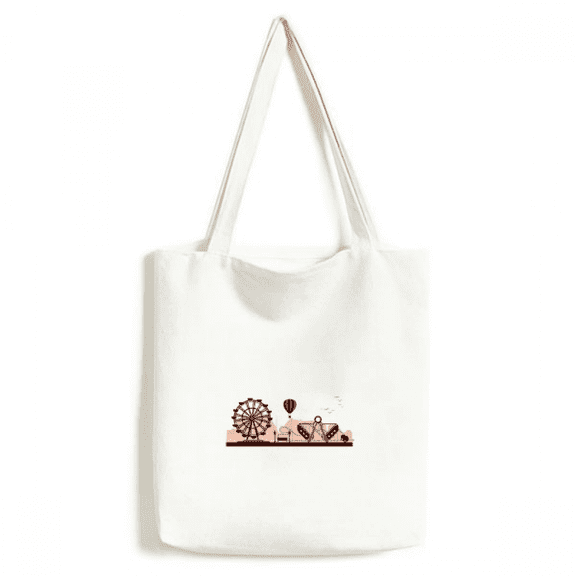 Amusement Park Black Facilities Outline Tote Canvas Bag Shopping Satchel Casual Handbag