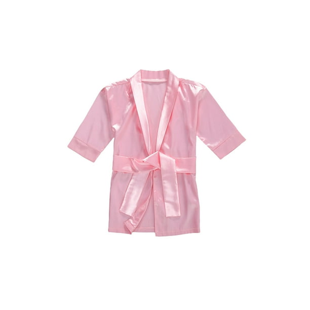 TheFound Baby Girl Pajamas Satin Gown Sleepwear Plain Kimono Robe