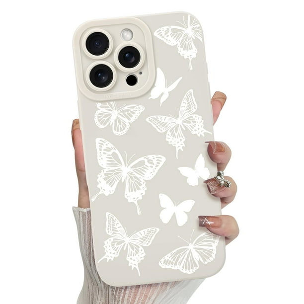 Funda de teléfono MZELQ para iPhone 16 Pro de silicona con forma de mariposa blanca
