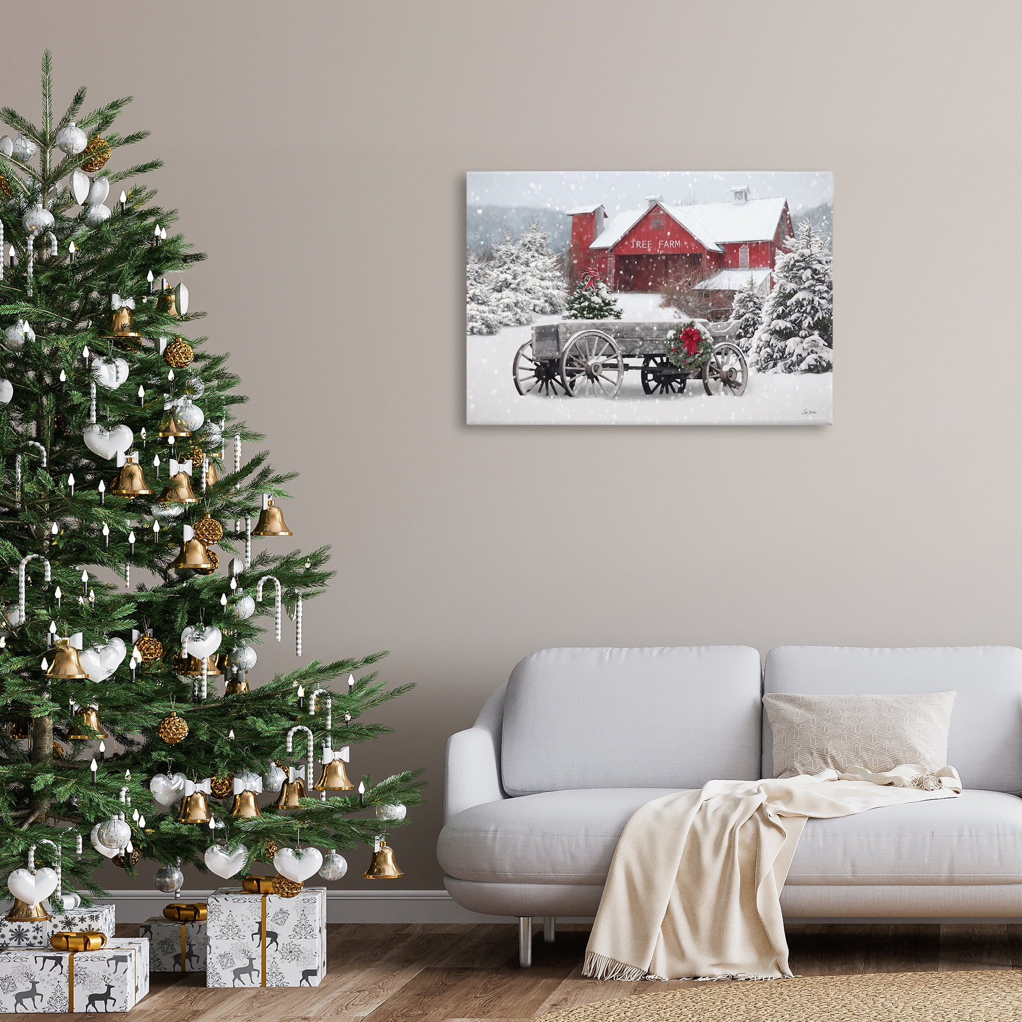 Stupell Industries Winter Wagon & Barn Holiday Painting Gallery Wrapped Canvas Art Prints Wall Art, 36 x 24