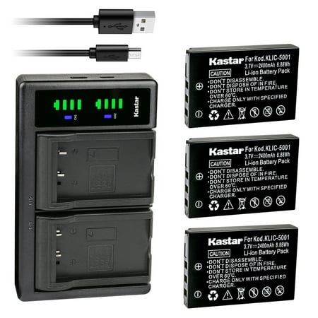 Kastar 3-Pack KLIC-5001 Battery and LTD2 USB Charger Replacement for Kodak KLIC-5001 K5001 1054062 1064062 Battery Kodak EasyShare Z730 Zoom EasyShare Z760 EasyShare Z760 Zoom Camera
