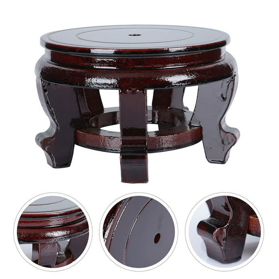 Niceauty Wood Display Base Dark Red Versatile Round Stand for Vase Fish Bowl Home Decor
