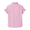 thumbnail image 3 of Graphic Tees for Women French Style Summer Plaid Short Sleeve Tennis Blouse with Ruffled Collar for Women Casual Tee for Everyday Wear Pink XXL, 3 of 5
