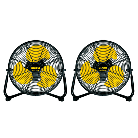 HiCFM 2 Pack 12 Inch Portable Floor Fan, 3 Speed Metal Industrial Shop Fans with 110° Tilt, 1400 CFM High Velocity Heavy Duty Fan, for Home, Garage, Workshop