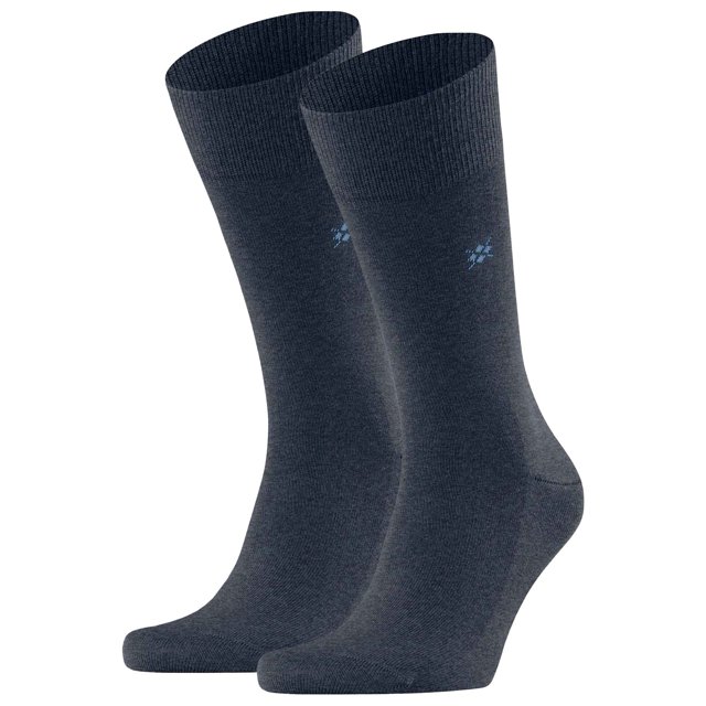 Burlington Calcetines hombre LEEDS Lote de 2 - lana virgen, logo, lisos, talla única, 40-46 Azul oscuro 40-46