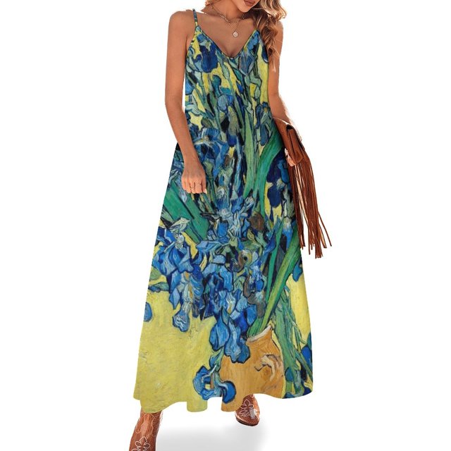 1890-Vincent van Gogh-Irises-73 5x92 Vestido sin mangas vestidos de verano sensual vestido sexy para mujeres