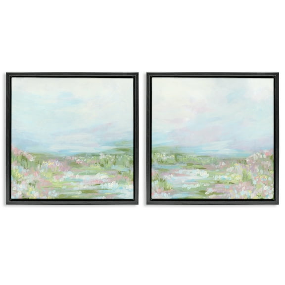 Stupell Industries Pastel Abstract Spring Field Landscape & Nature Painting Black Floater Framed Canvas Art Print Wall Art, 18 x 18, Set of 2
