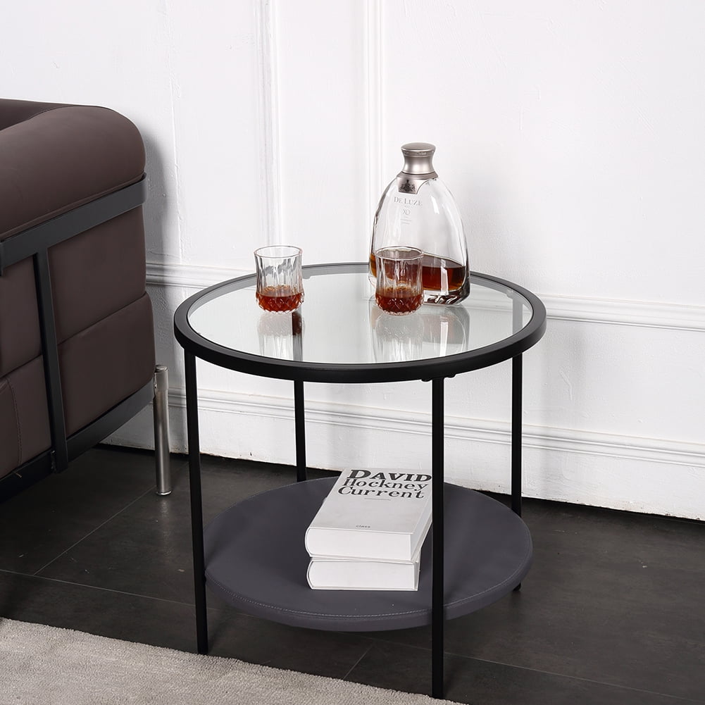 Kadyn Side Table, Metal End Table for Living Room, Round Accent Coffee Side Table with Storage Rack, Black Kadyn Side Table, Metal End Table for Living Room, Round Accent Coffee Side Table with Storage Rack, Black