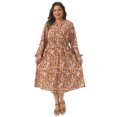 thumbnail image 3 of DARING DIVA Women's Plus Size Elegant Boho Floral Notch V Neck A Line Dress 4X Rust Red, 3 of 6