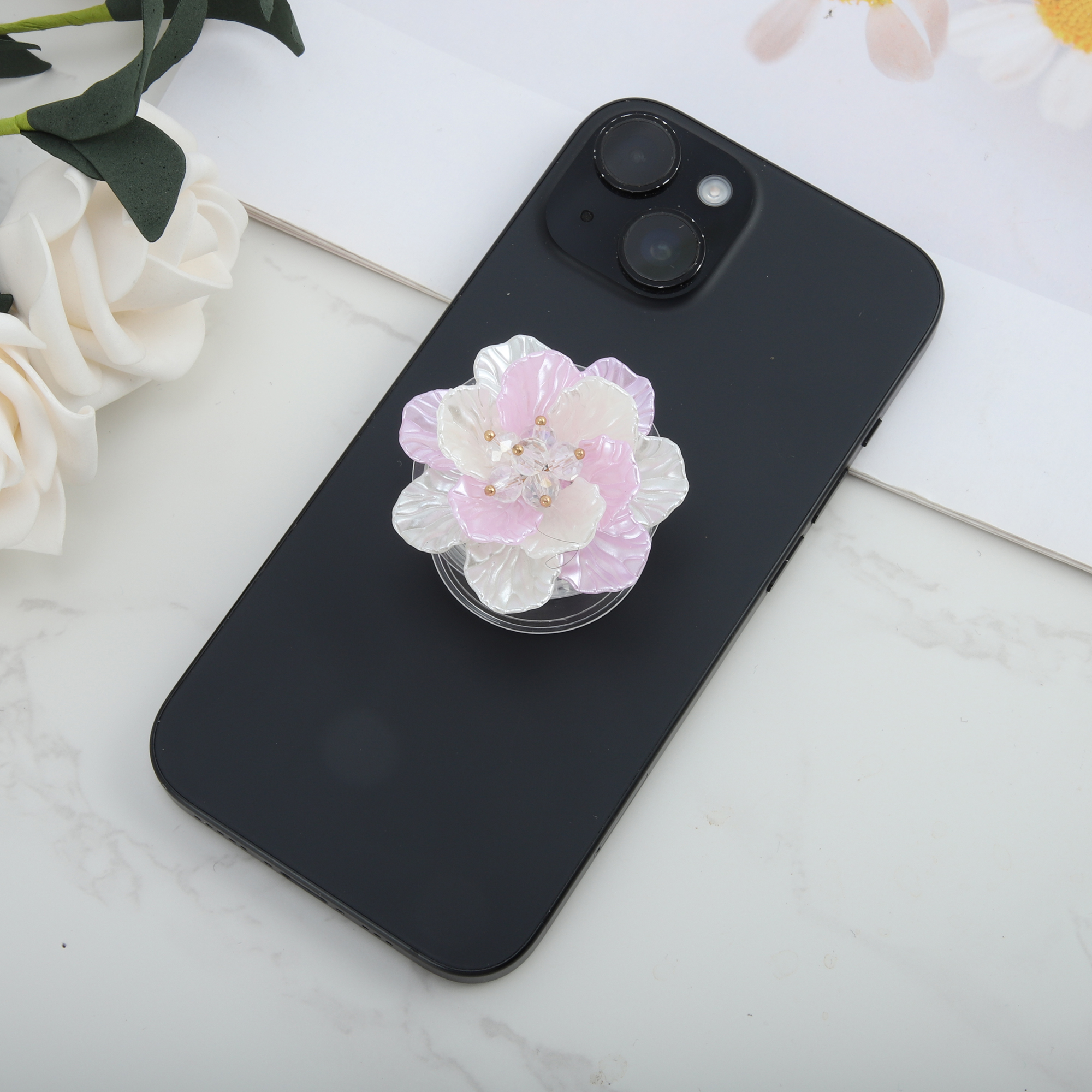Unique Bargains Shell Flower Phone Grip 1 Pc Purple White