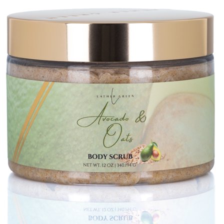 Avocado & Oats Body Scrub - Exfoliates & Hydrates for Smooth Skin, 12 oz by LatherGreen
