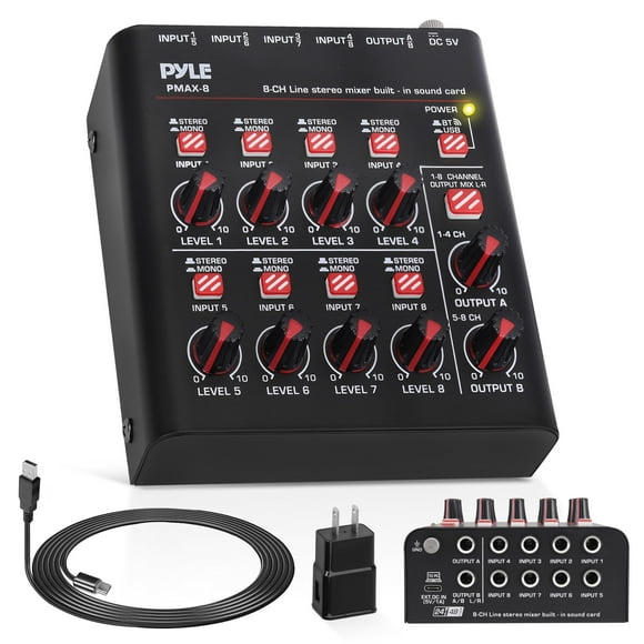 Minimezclador inalámbrico BT Streaming Pyle PMAX8 de 8 canales
