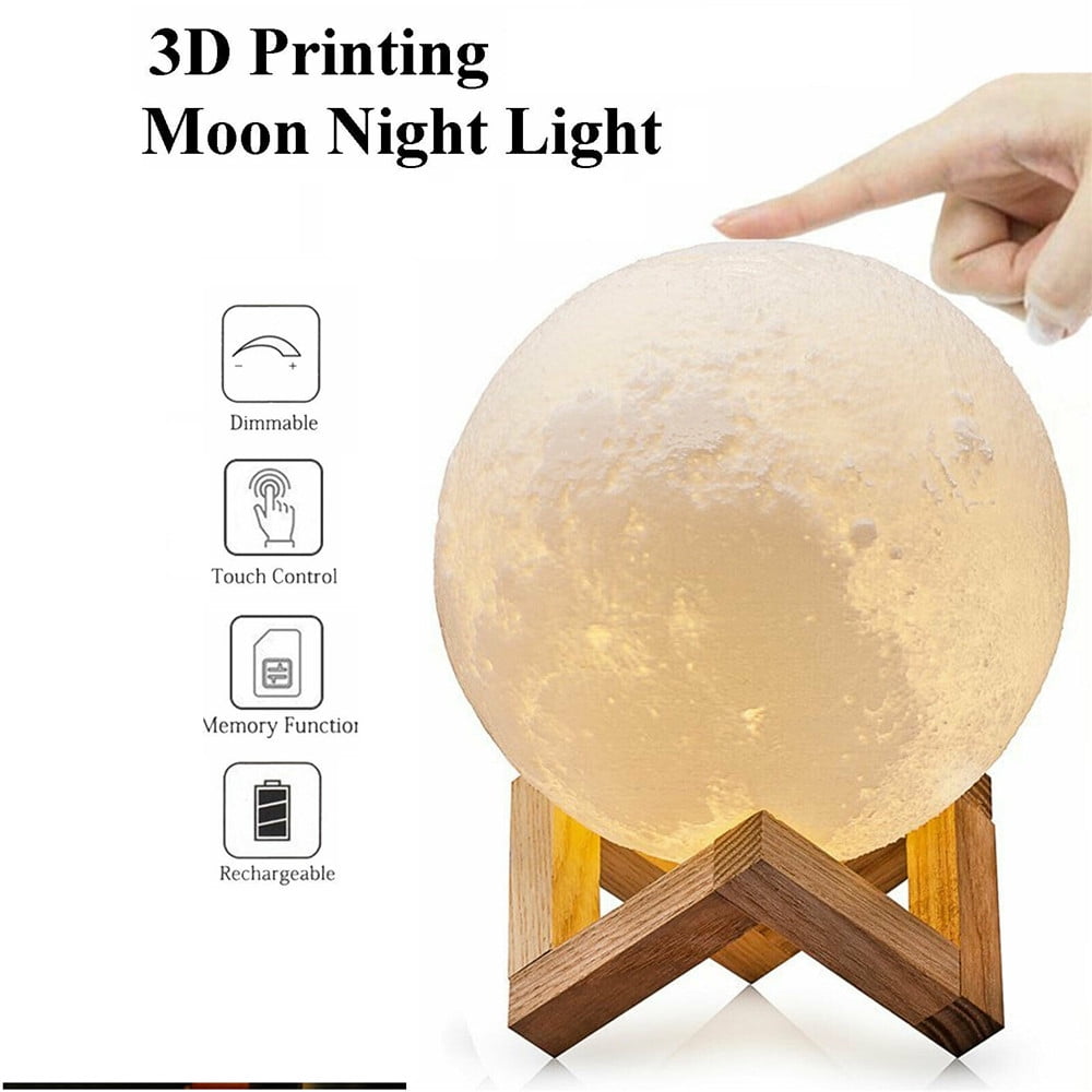 3D Printed Remote and Touch Control Dimmable Color Changing USB Rechargeable Lunar Moonlight LED Night Lights, 16 Colors RGB
